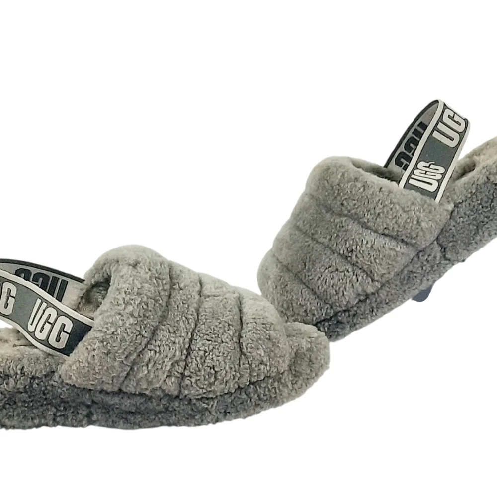 UGG Kids Fluff Yeah Slide Slipper Charcoal Gray Size 2K